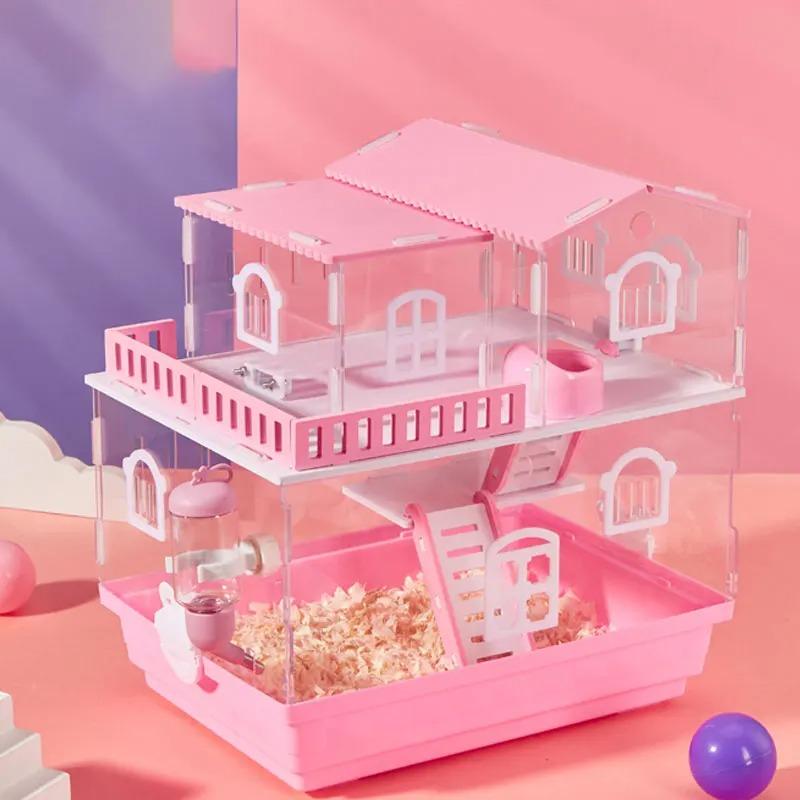 2/3 Layer Acrylic Pet Hamster Cage Transparent Oversized Double Deck Villa for Hamster Guinea Pig Small Animals Feeding