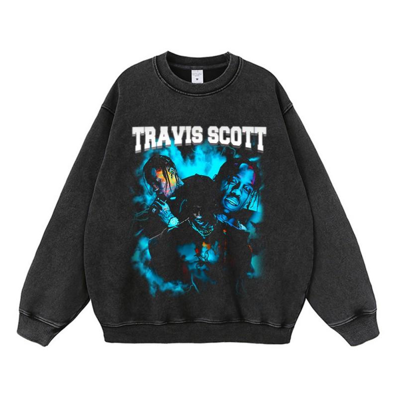 Oversized Cotton Graphic Hoodie Men - Distressed Washed Streetwear Sweatshirt With Front Pocket