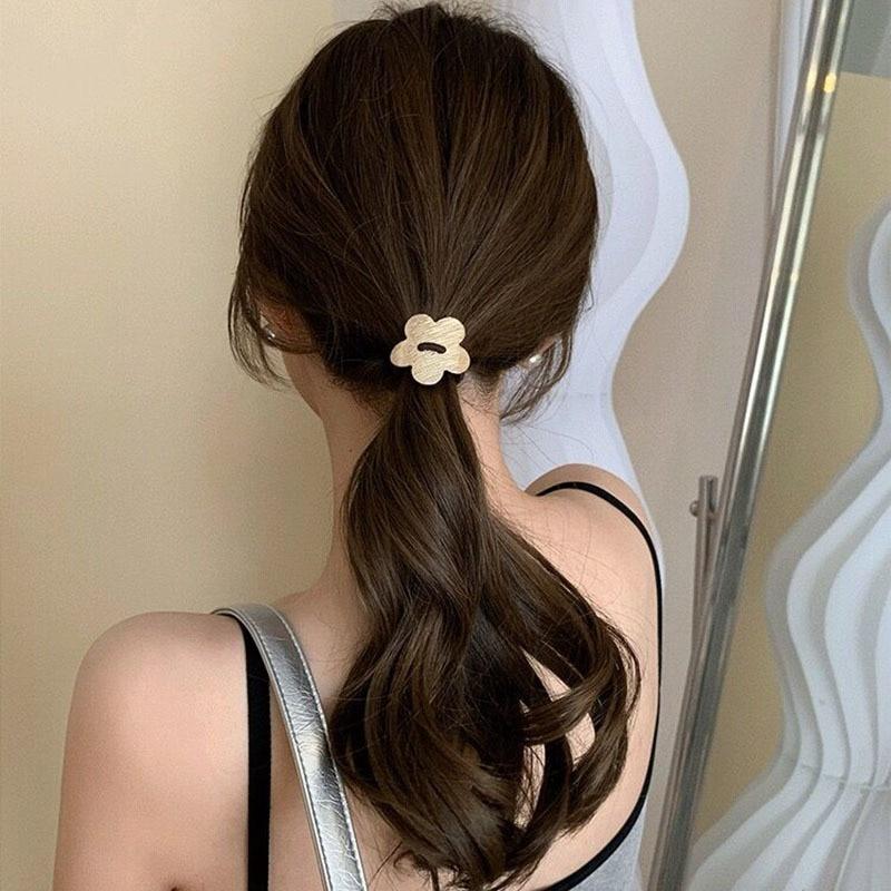 Korean Metal Flower Heart Elastic Rubber Band Scrunchies Elegant Hair Rope Hairband For Women Headband Hair Accessories Headwear