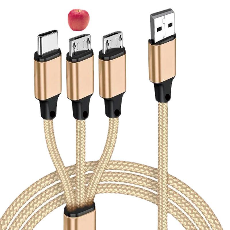 Spot Nylon Braided 3-in-1 Fast Charging Cable - 2A Mobile Flash Charge Gift Cable