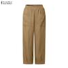 ZANZEA Women Casual Elastic Waist Loose Summer Croppe Pants
