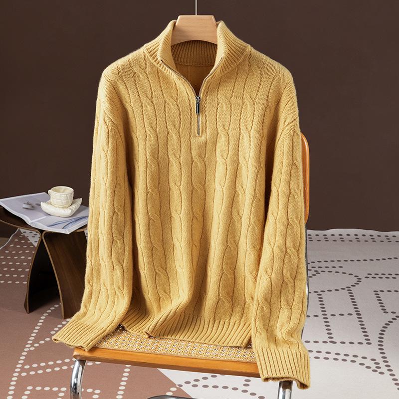 2025 Puyuan Women's Casual Cable Knit Stand Collar Zipper Sweater - 100% Wool, Autumn/Winter Collection.