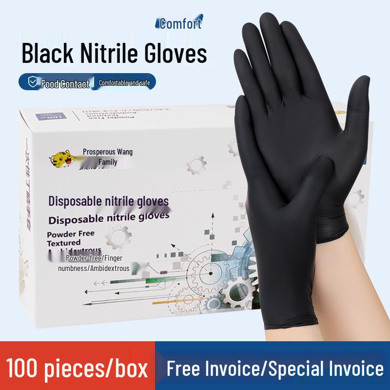Disposable Black Nitrile Gloves for Food Grade, Catering, Baking, Cleaning, and Industrial Protection