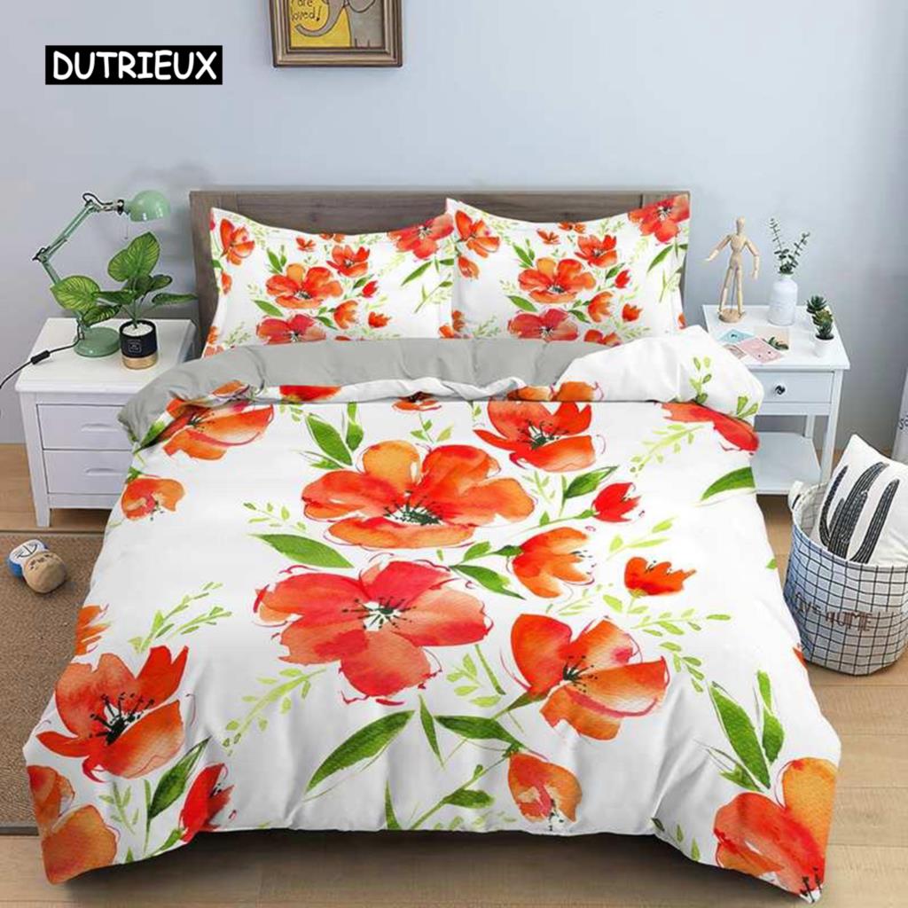 Flower Duvet Cover Set King Size Microfiber Floral Botanical Nature Theme Multicolored Flowers Twin Bedding Set for Kids Teens