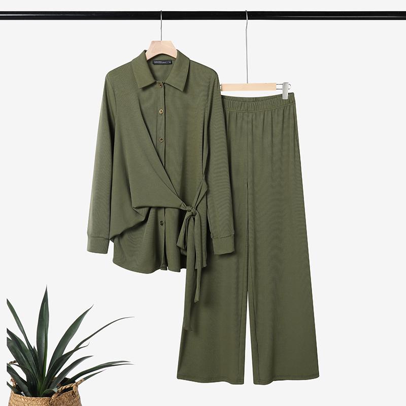 ZANZEA Bluzka z długim rękawem i spodnie damskie, casualowe dwuczęściowe zestawy garniturowe