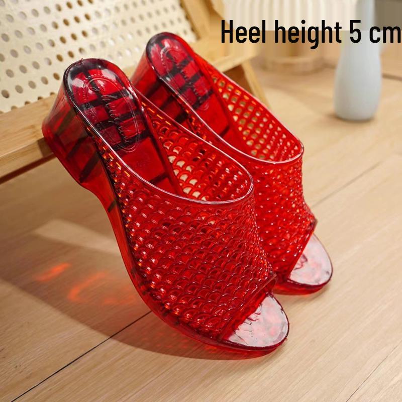 Women's Summer Crystal Wedge Slippers - Non-slip, Odor-proof, Thick Sole Transparent Sandals for Outdoor Wear