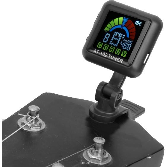 Clip on Tuner, High Definition Color Screen USB Rechargeable Ukulele Tuner Suitable for Guitar Bass Ukulele Violin (AT-102 black)