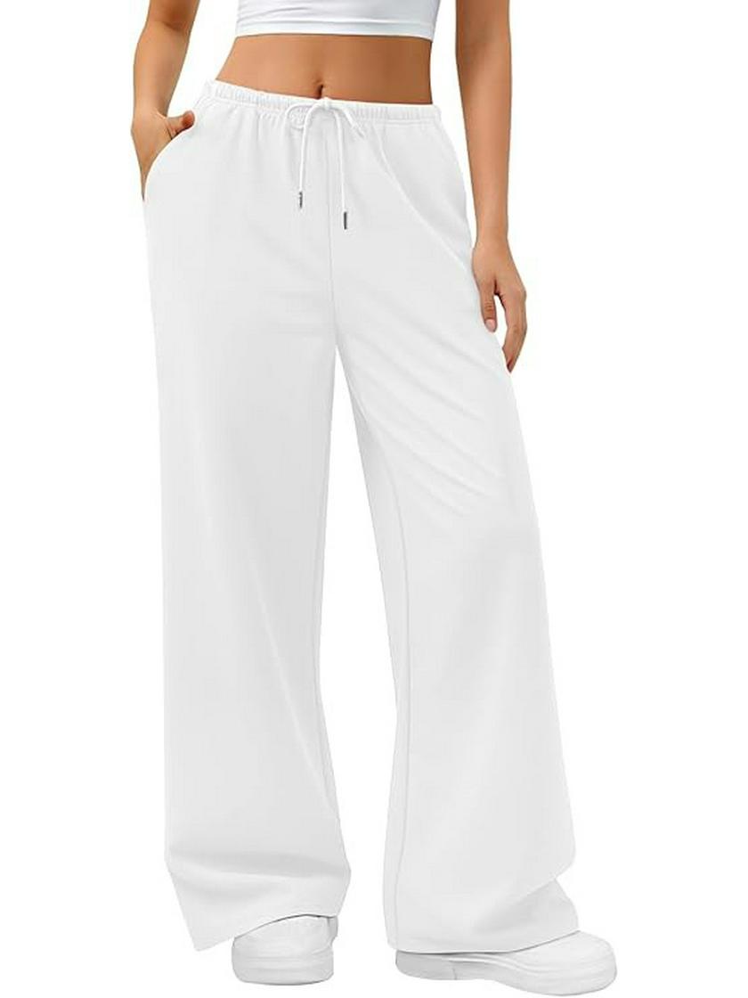 

Women s Plus Size Jogging Sweatpants with Drawstring Waist - Solid Color Sportswear L білий