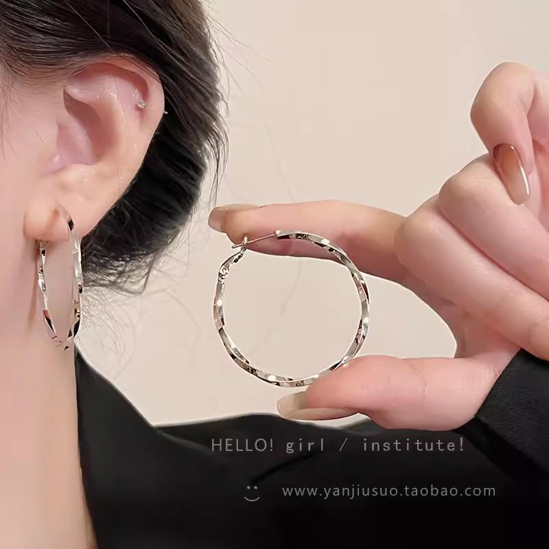 S925 Silver Needle Exaggerated Simple Hoop Earrings: Luxurious, High-End European & American Style for Women