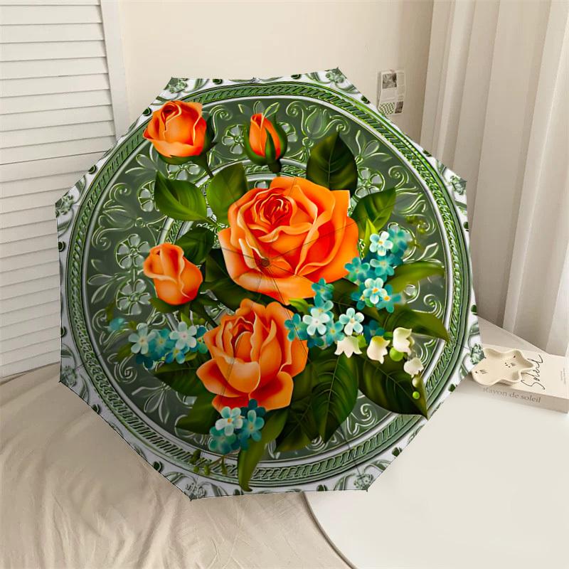 

1PC Floral Pattern Umbrella-8-Rib Reinforced, Automatic Open, Lightweight & Durable, Cute Fashion Accessory for Outdoor-W9288