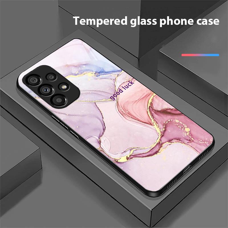 Musterfarbe Marmor für Samsung Galaxy S 8 9 10 20 Plus 21 FE 22 23 24 Ultra S7 Edge Schwarz Gehärtetes Glas Handyhülle Hartschale