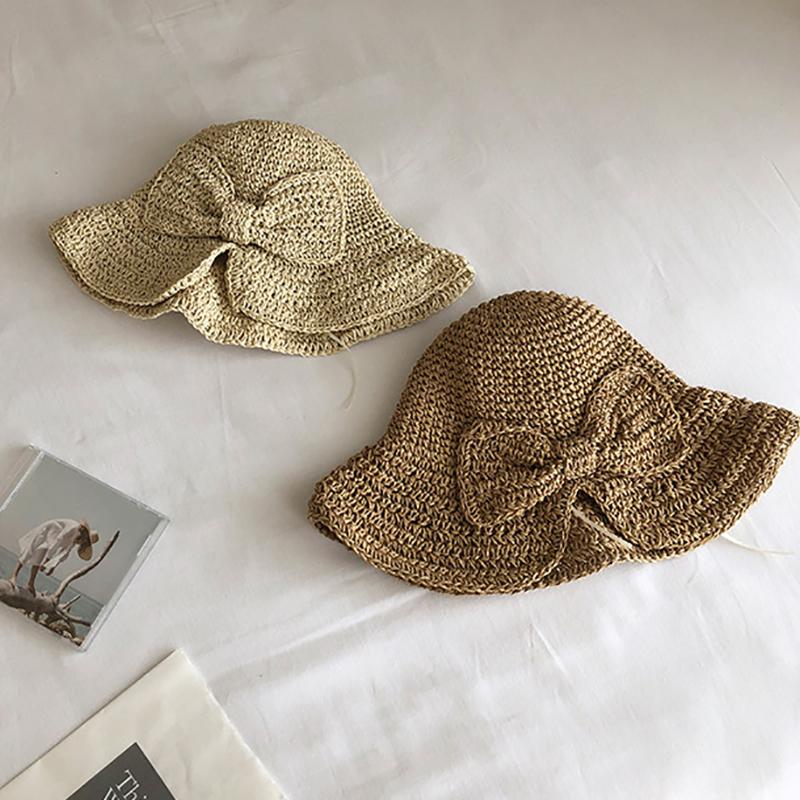 Bow Sun Hat Wide Brim Floppy Summer Hats For Women Beach Panama Straw Dome Bucket Hat Shade Hat