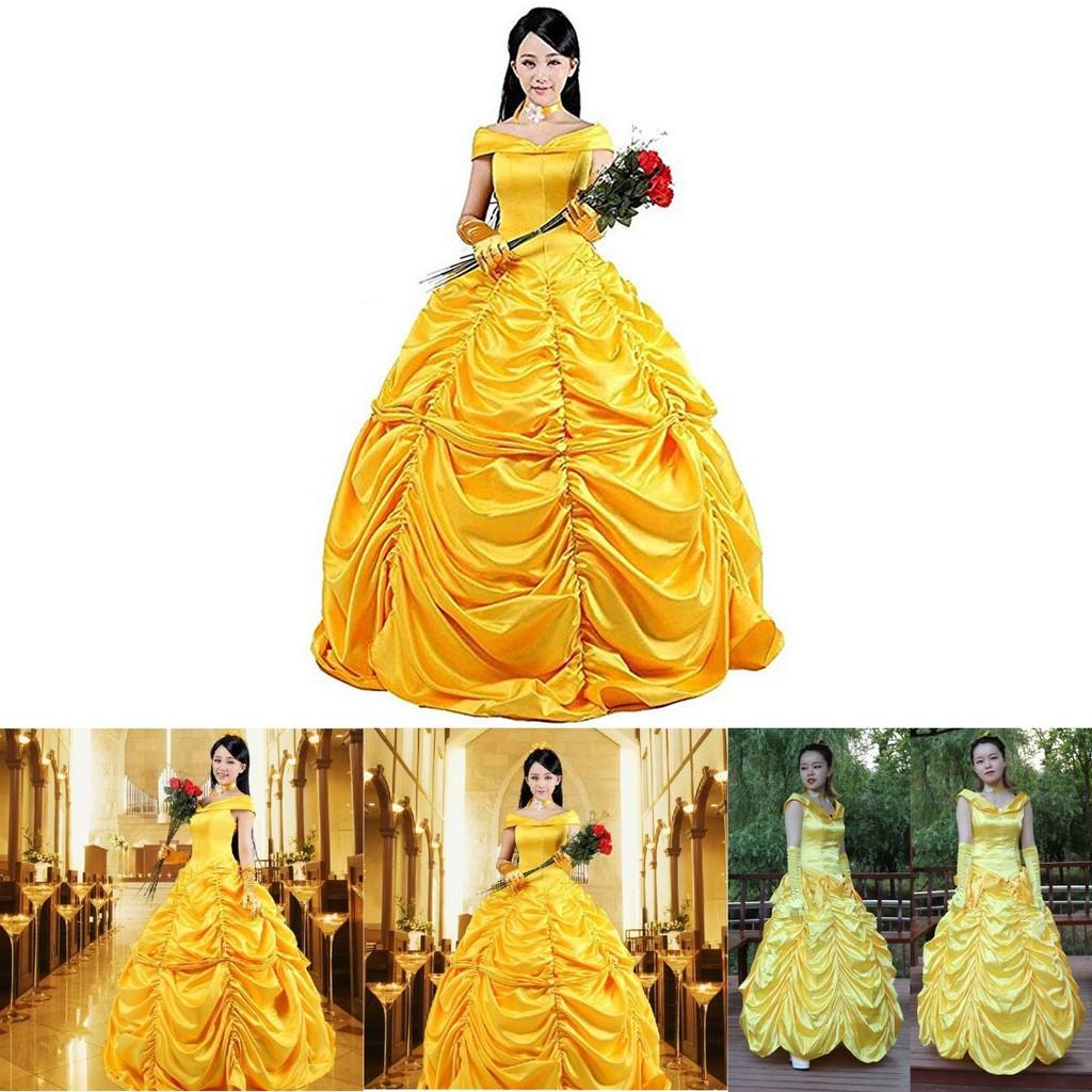 Stunning Off Shoulder Beauty And The Beast Princess Belle Ball Gown Cosplay Dress
