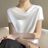T-shirt da donna estiva T-shirt temperamento corto in raso di seta Top semplici a maniche corte taglie forti