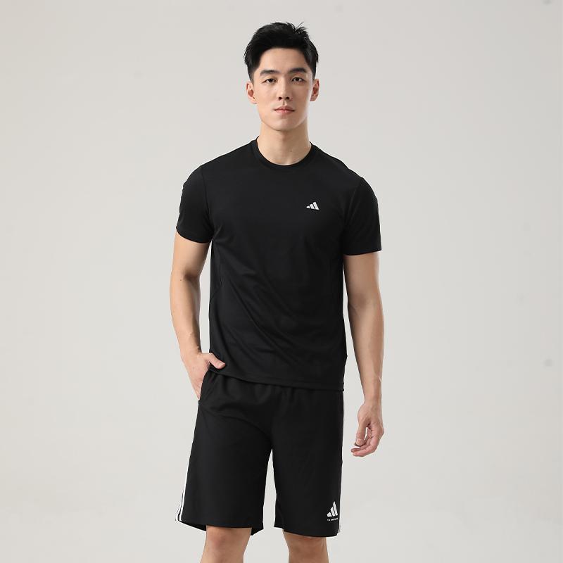 adidas Quick-Drying Breathable Solid Color Short Sleeve Versatile Shorts Casual Sports Suit Men Set KC3741+S21ATMSH2T-BW