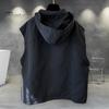 Men Summer Vest Hooded Zipper Half Placket Sleeveless Hip Hop Style Vest Jacket Solid Color Quick-Drying Large Pockets Waistcoat