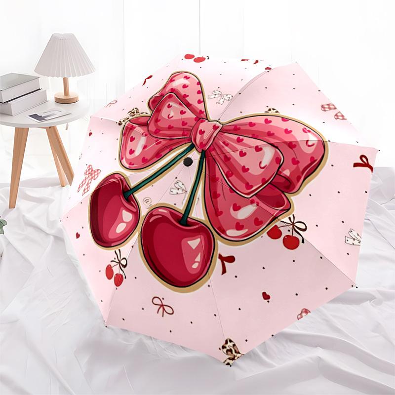 1pc Cherry Bow Automatic Umbrella Portable Home Essential Umbrella, Iron Umbrella Structure Suitable for All Seasons yy251123116
