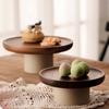 Round Wood Cake Stand Vintage Tabletop Fruit Candy Tray High Feet Fruit Plate  Party Display