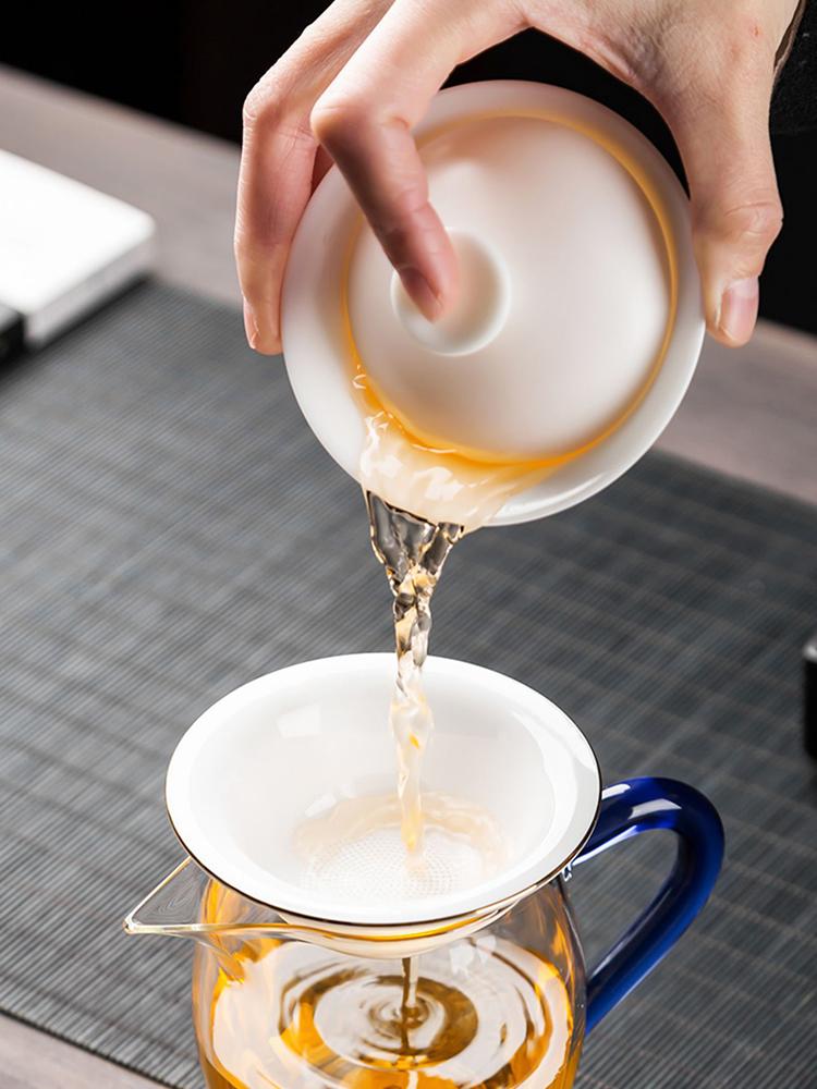 Rundes Teesieb aus weißem Porzellan, Moderne Schlichtheit Haushalt Keramik Tee-Wasser-Trennung, Kreative Glastasse, Teegeschirr