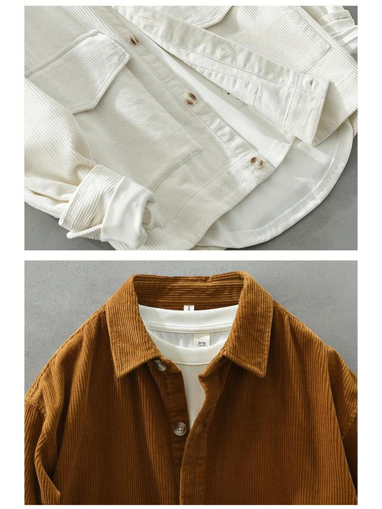 Men's Long-Sleeve Corduroy Shirt - Japanese Retro Style, Loose Fit, Versatile Jacket