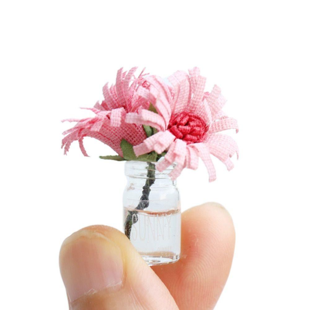 Rose Daisy Dollhouse Flower Vase 1/6 1/8 1/12 Micro Vase Flower Toy Miniature Rose Bouquet