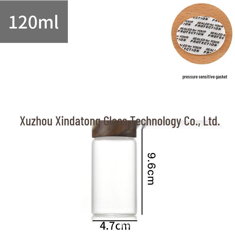 Acacia Wood Lid Borosilicate Glass Canister for Tea, Agarwood Bracelet Display, or Medicine Powder Storage.