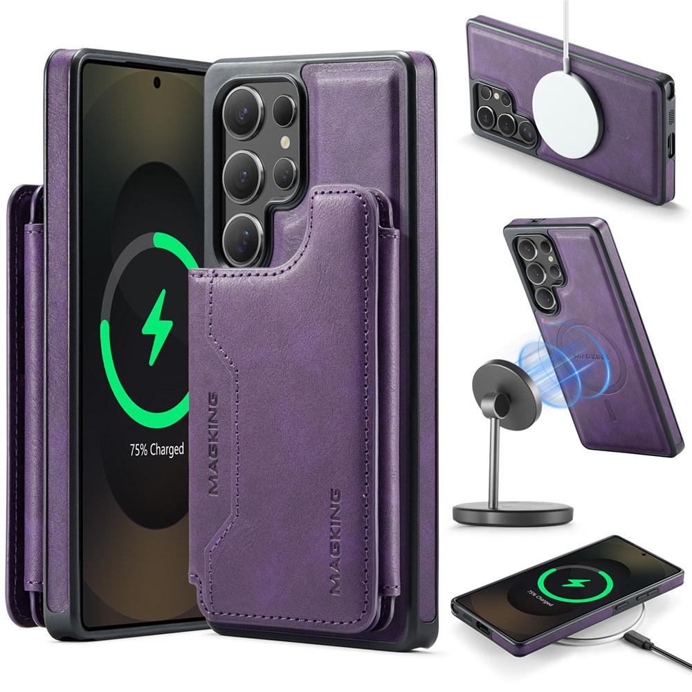 For Magsafe Charging 2 In 1 Detachable Leather Case For Samsung Galaxy S25 S24 Plus S23 Ultra Magnetic Wallet Cards Cover