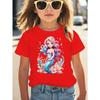 Girls Crewneck Summer Tee, Cute Cartoon Mermaid Princess Print Sweet Versatile Casual Short Sleeve Kids Top