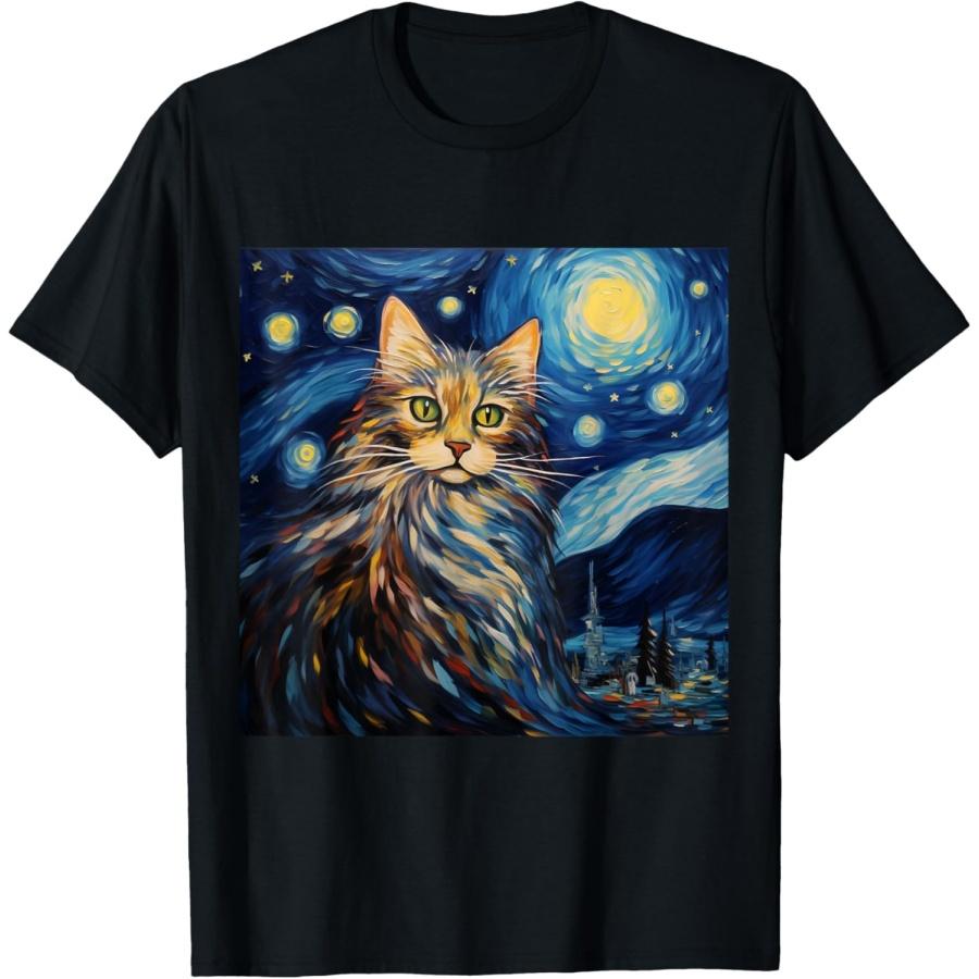 Maine Coon Cat Starry Night - Maine Coon Cat Starry Night T-Shirt for Men Women Girls Kids S