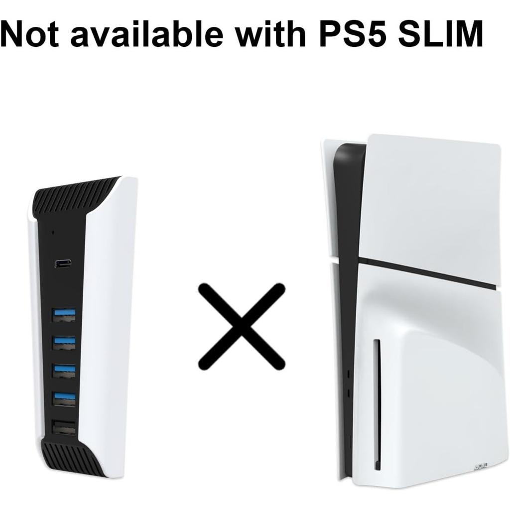 USB C Hub, 5 In 1 USB Hub High‑Speed Expansion Adapter with USB3.0 Type‑C Ports for PS5 Console, Support 4 USB Data Output Ports