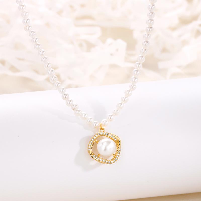 925 Sterlingsilber Französische Retro Süßwasserperlenkette für Damen - High-End Kleiner Reisperlen Choker mit Anhänger