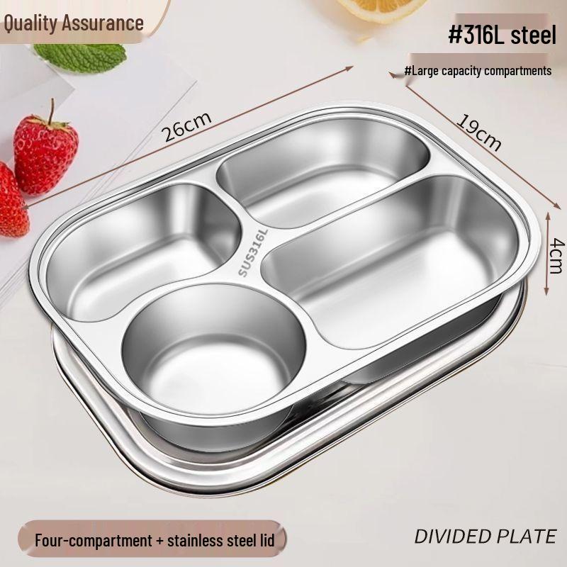 316 Stainless Steel Kids' Compartment Meal Tray for Kindergarten & Home Use
