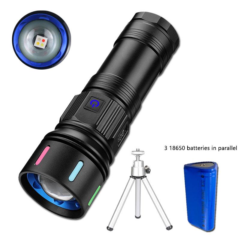 High Power 4 Light Source LED Flashlight Super Bright RechargeableTelescopic Zoom Tactical Torch Outdoor Camping Lantern