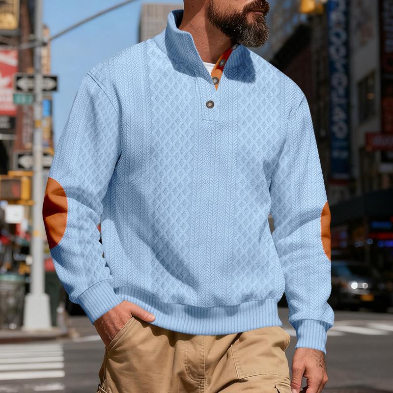 Men S Vintage Stand Collar Loose Jacquard Casual Sweatshirt For Autumn Winter