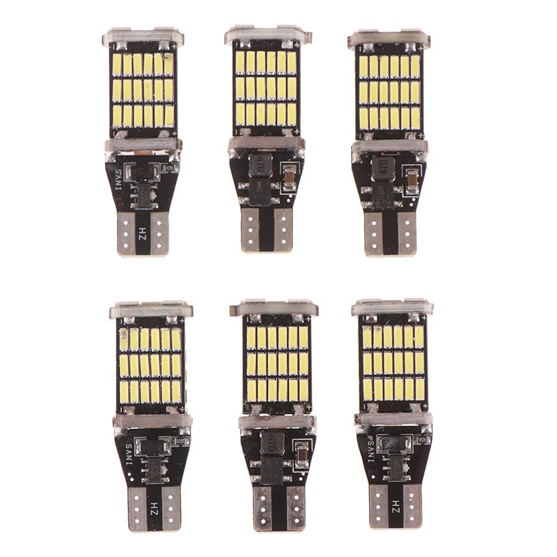 

6 шт. Светодиодные лампы T15 W16W 921 912 T16 T10 902 45SMD 4014 Светодиодный свет Супер яркий 1200 лм Замена для фонаря заднего хода автомобиля Белый белый