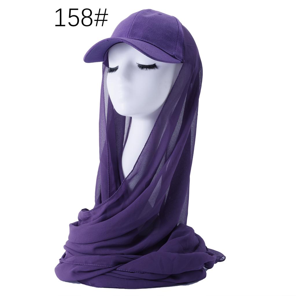 New Arrival Solid-Colored Chiffon Scarf with Brim Womens Baseball Cap-Style Ethnic All-Match Pull-On Headscarf Hat