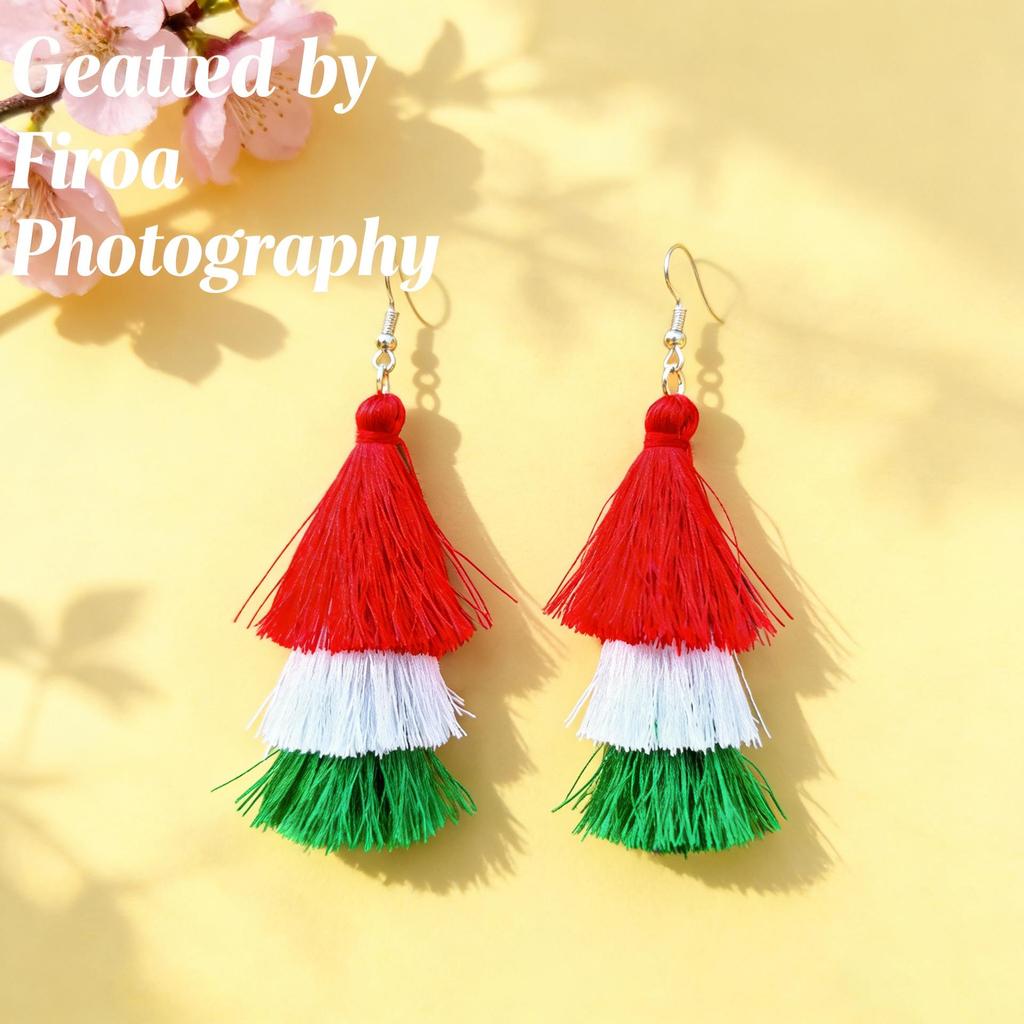 New Multi-Layer Tassel Pendant Women's Earrings In Red, White, and Green - Tower Style Stud Fashion Accessories.