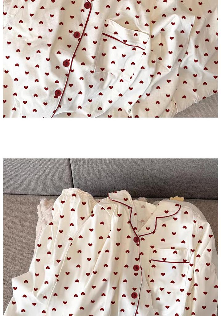 Gentle Spring/Summer Girls' Pajamas - Long Sleeve, Thin Heart Jacquard, High-End Loungewear