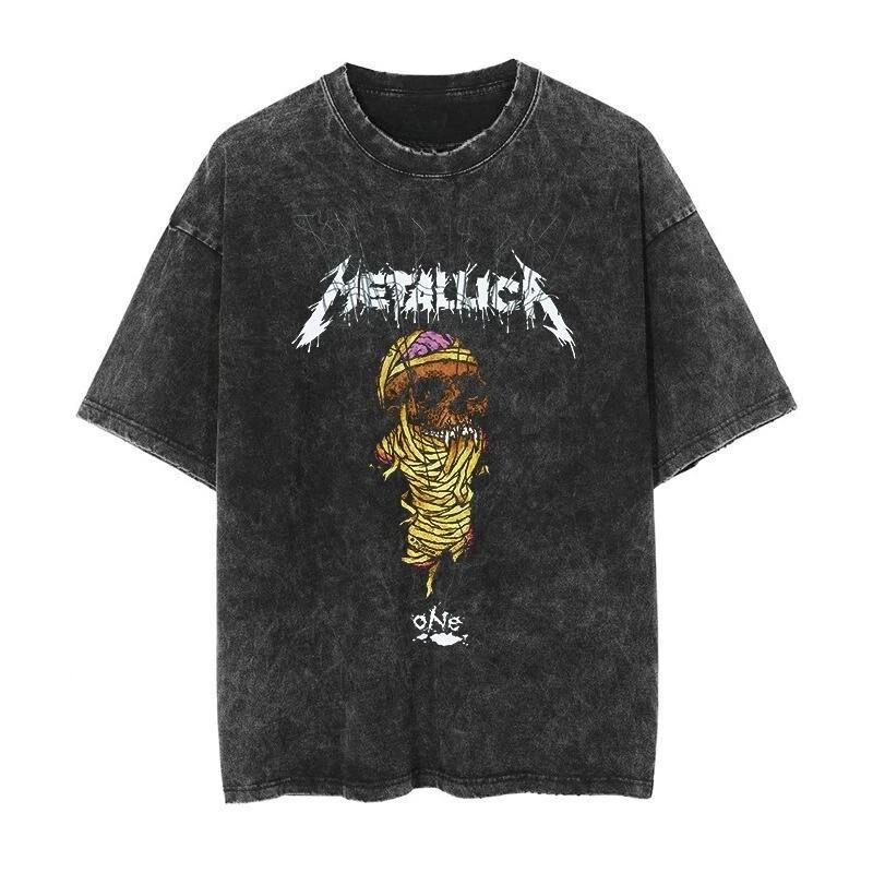 Metallica Rock Punk Vintage Washed T-shirt 2026 Men's and Women's American Retro Washed High-end Luxury Y2k Top