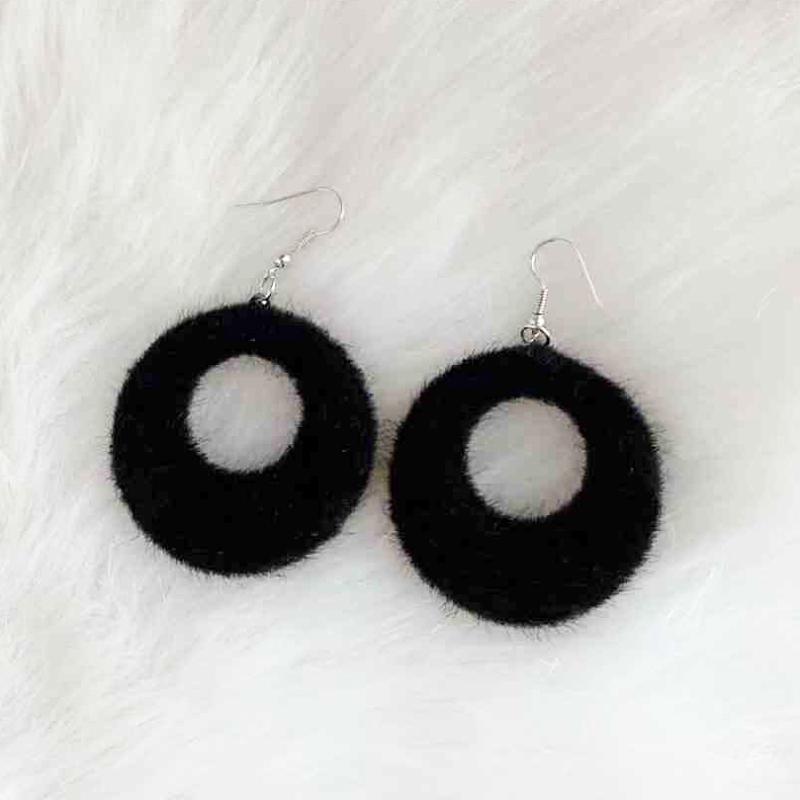 Black Plush Round Pendants Hook Earrings for Women Bohemian Elegant Light Dangle Earrings Hollow Circle brincos feminino