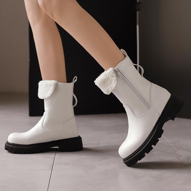 Women's low-heeled short boots autumn and winter new warm plush short boots versatile large-size short boots