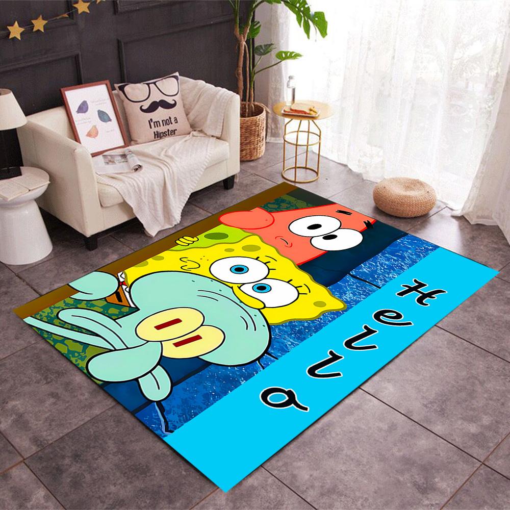 Spongebob Squarepants Adventure Themed Anti-Slip Rugs - Polyester Home Decor, Suitable for Bedrooms, Living Rooms, Doorways, Studios, and Decorations