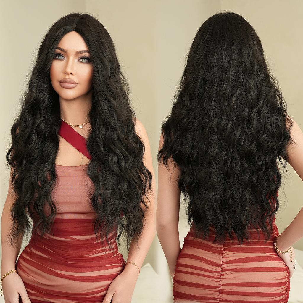 African European American Black Wig Women's Long Curly Hair Stage Performance Costume Soft Synthetic Full Head Cover