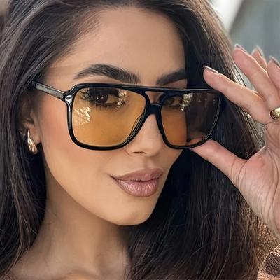 Women Square Fashion Sunglasses Double Bridge & Anti-Glare Night Vision Lenses - Fashionable PC Frame for Hiking & Casual Attire