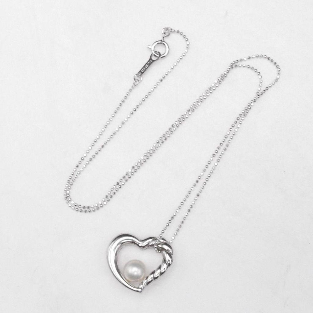 Used Tasaki Tasaki Pearl Akoya Pearl 6.5mm SV Open Heart Single Pearl Pendant Necklace SV925