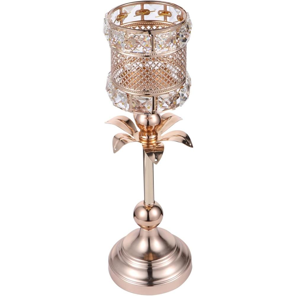 1pc Elegant Nordic Metal Crystal Candleholder Retro Style Candlestick Stand for Home Decor Wedding Party Centerpiece Unique Flower Shape Design