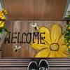 1Pcs Bee Happy SunflowerPattern Floor Mat Modern Kitchen Polyester Rug, Non-Slip Colorful Indoor Carpet, For Home Bathroom Bedroom Living Room Decor
