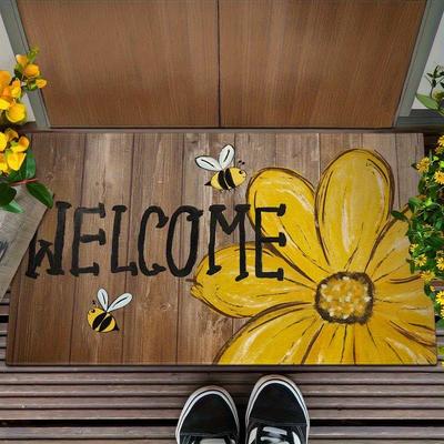 1 Stück Sei glücklich Sonnenblumenmuster Fußmatte Moderner Küchen Polyester Teppich, Rutschfest Bunt Indoor Teppich, Für Zuhause Badezimmer Schlafzimmer Wohnzimmer Dekor