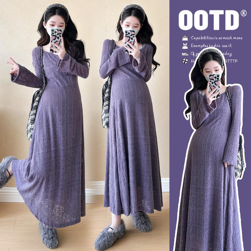 

Autumn 2026 High-End Long-Sleeve Maternity Dress Set 2XL фиолетовый