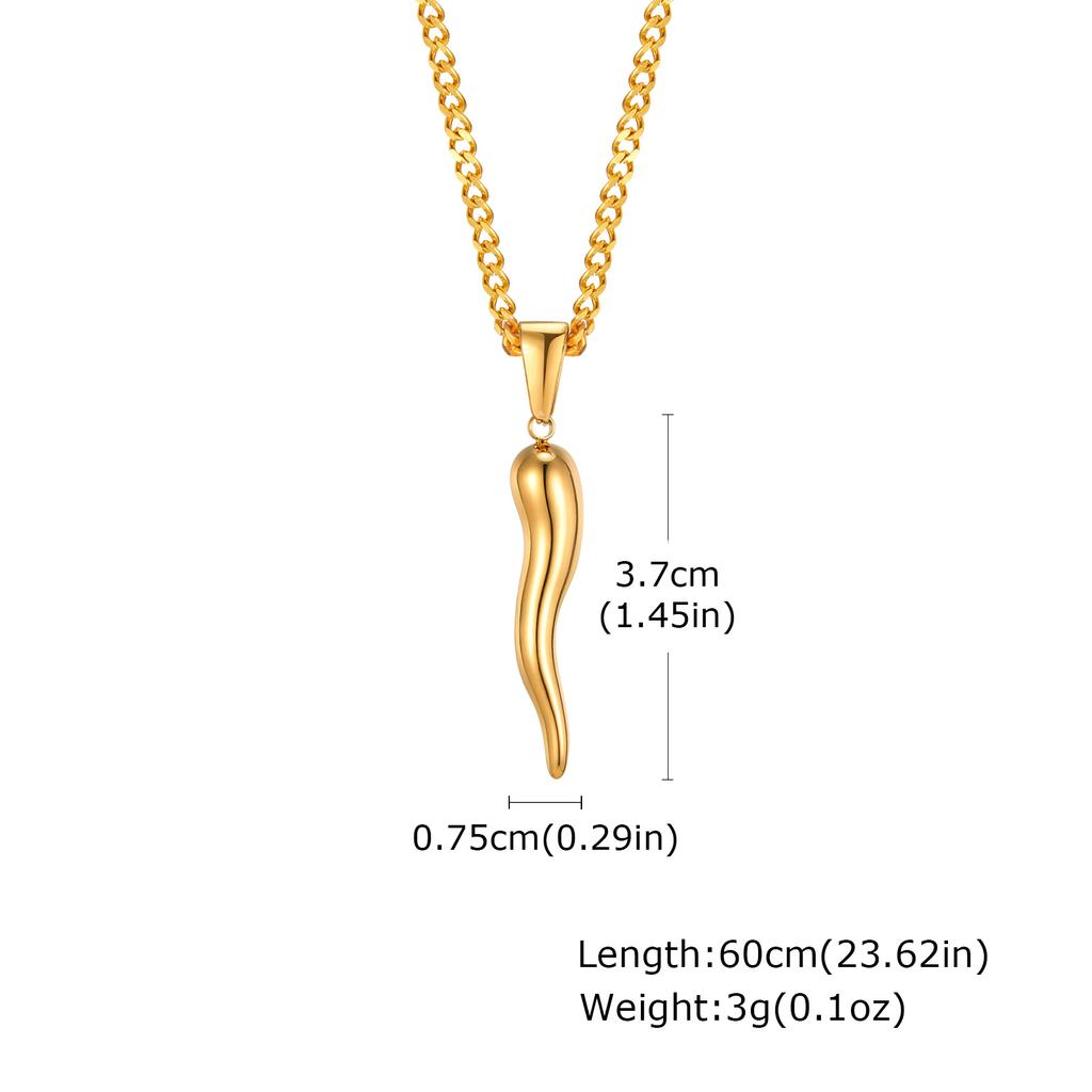 Collana Corno Italiano, Collane con Ciondolo Cornetto Italiano in Acciaio Inossidabile, Gioielli Unisex per Uomo e Donna